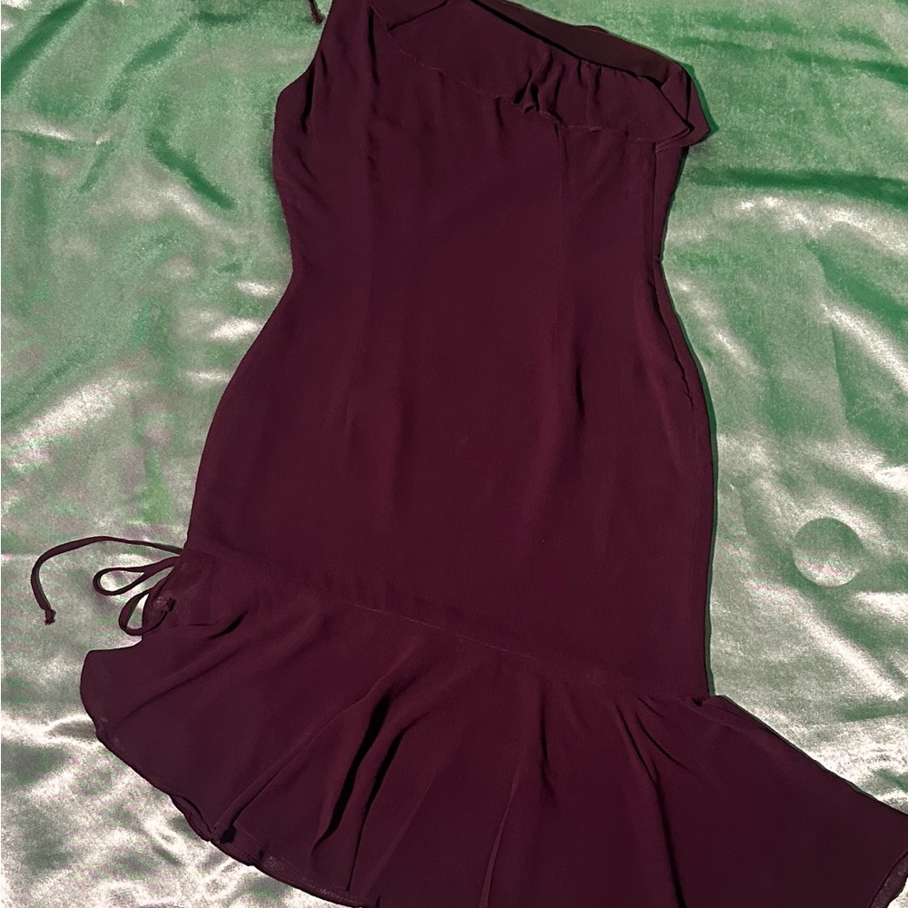 Hugo Buscati One-Shoulder Burgundy Dress